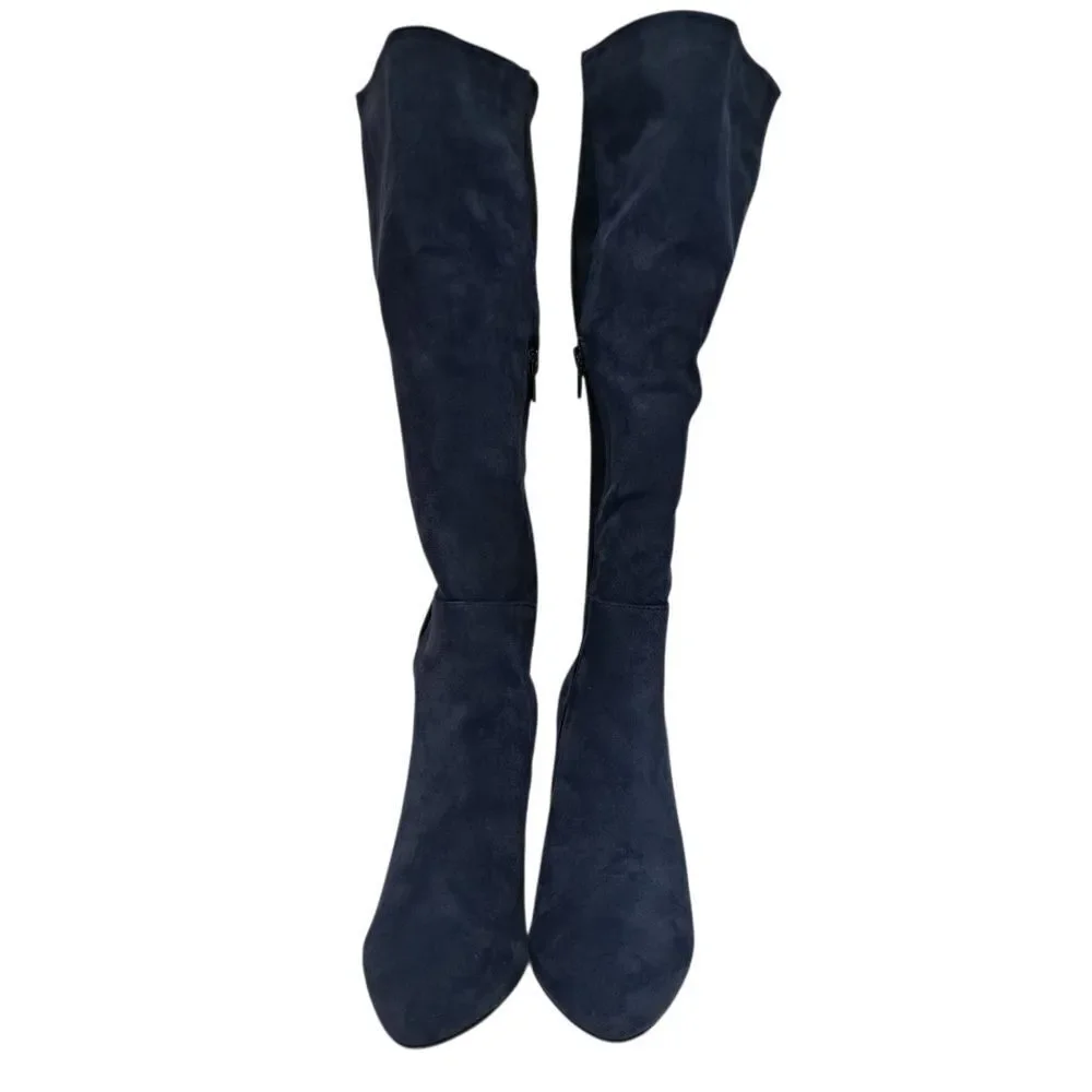 Charles By Charles David Easel Point Toe Knee High Suede Wedge Boots Sz 6.5 Blue